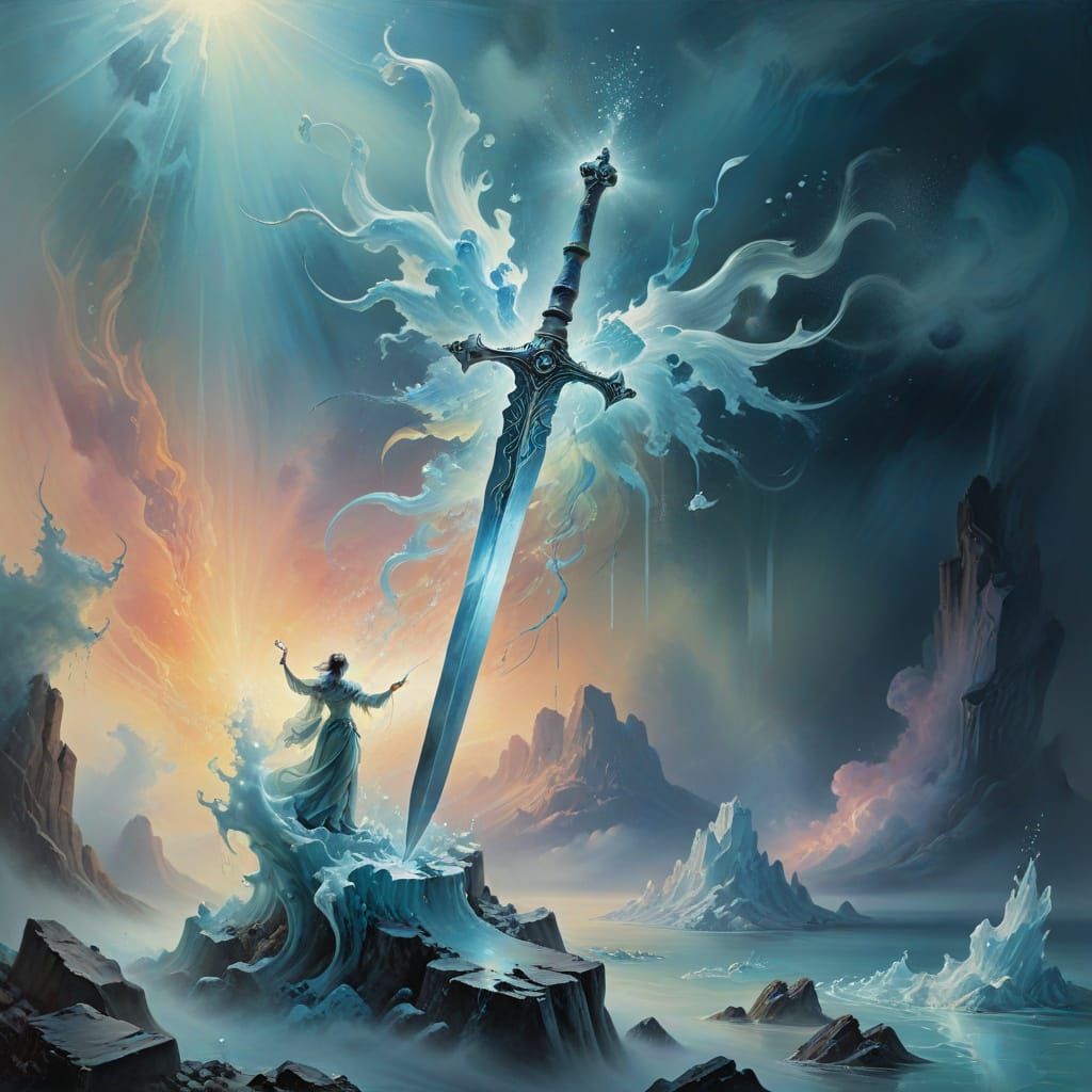 a sword of ice, surreal impressionistic unusual ethereal 