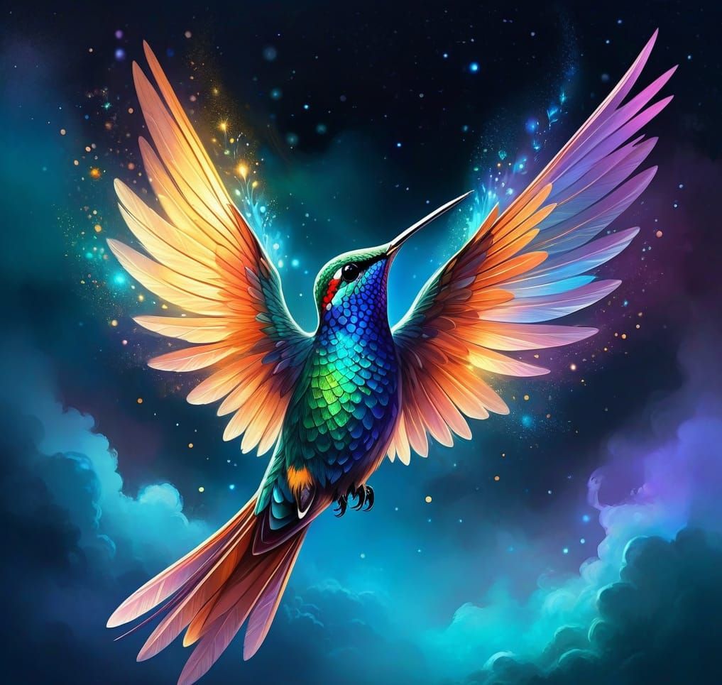 A hummingbird is hovering