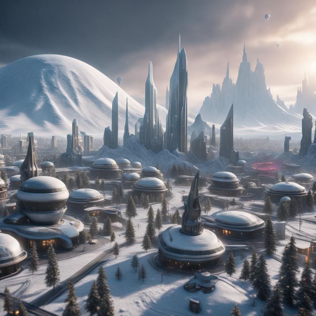 Extremely photo realistic alien city that half the city has ...