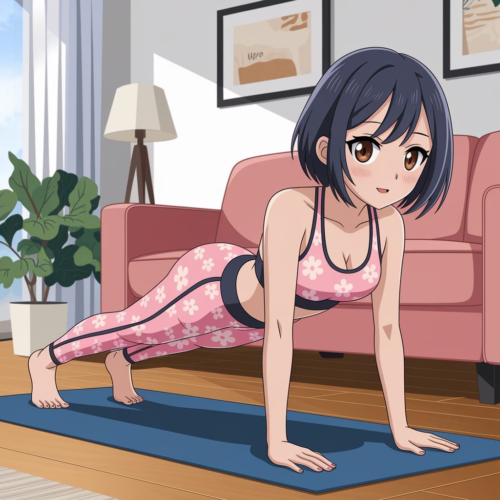 Cute Anime Woman in Yoga Pose