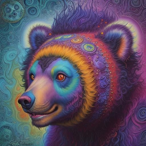 Psychedelic coloured Hyperdetailed bear by artist 