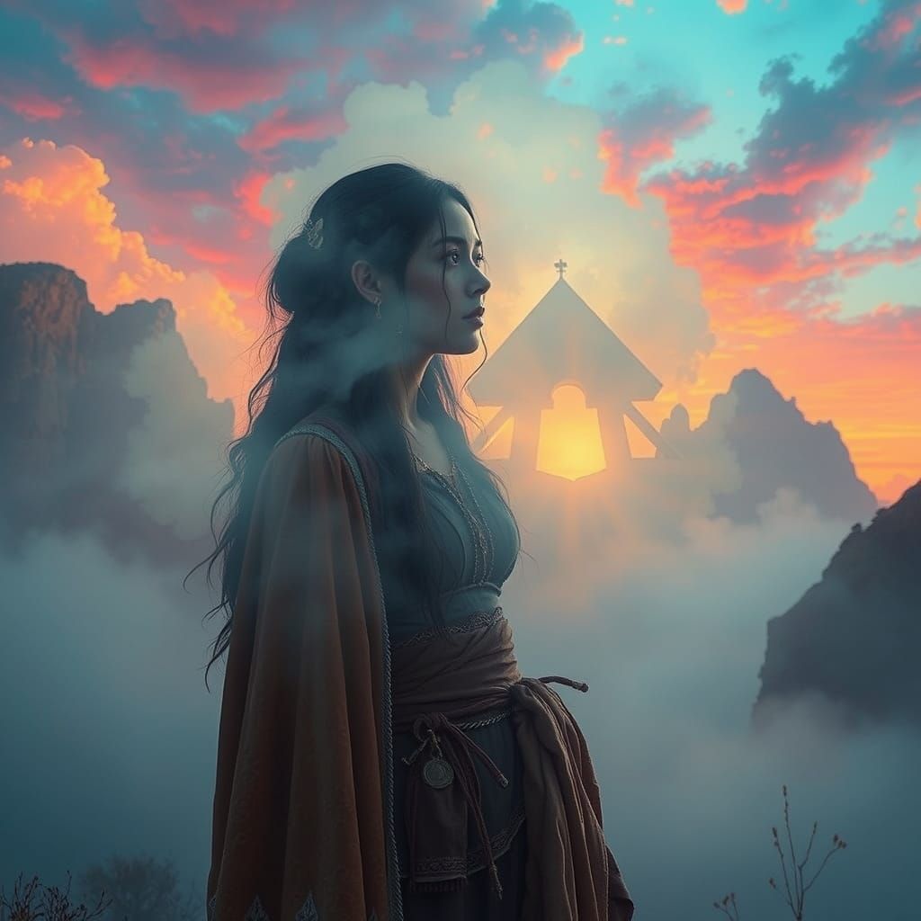 Mystical Woman Amidst Ethereal Realms