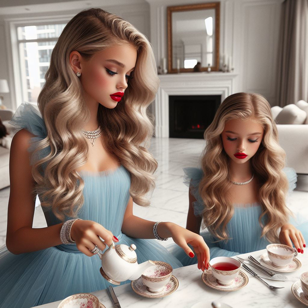 April teaching her younger sister tea ettiquette