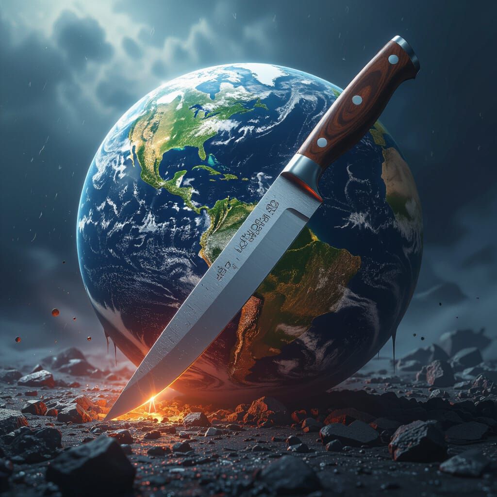Hyperrealistic Earth Pierced by Knife