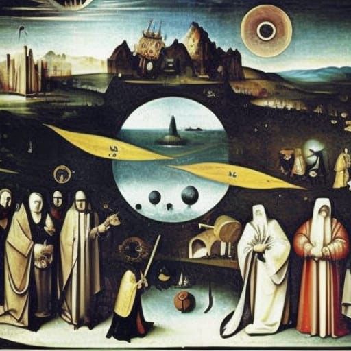 Azathoth and the flutes' music in the style of Hieronymus Bo...