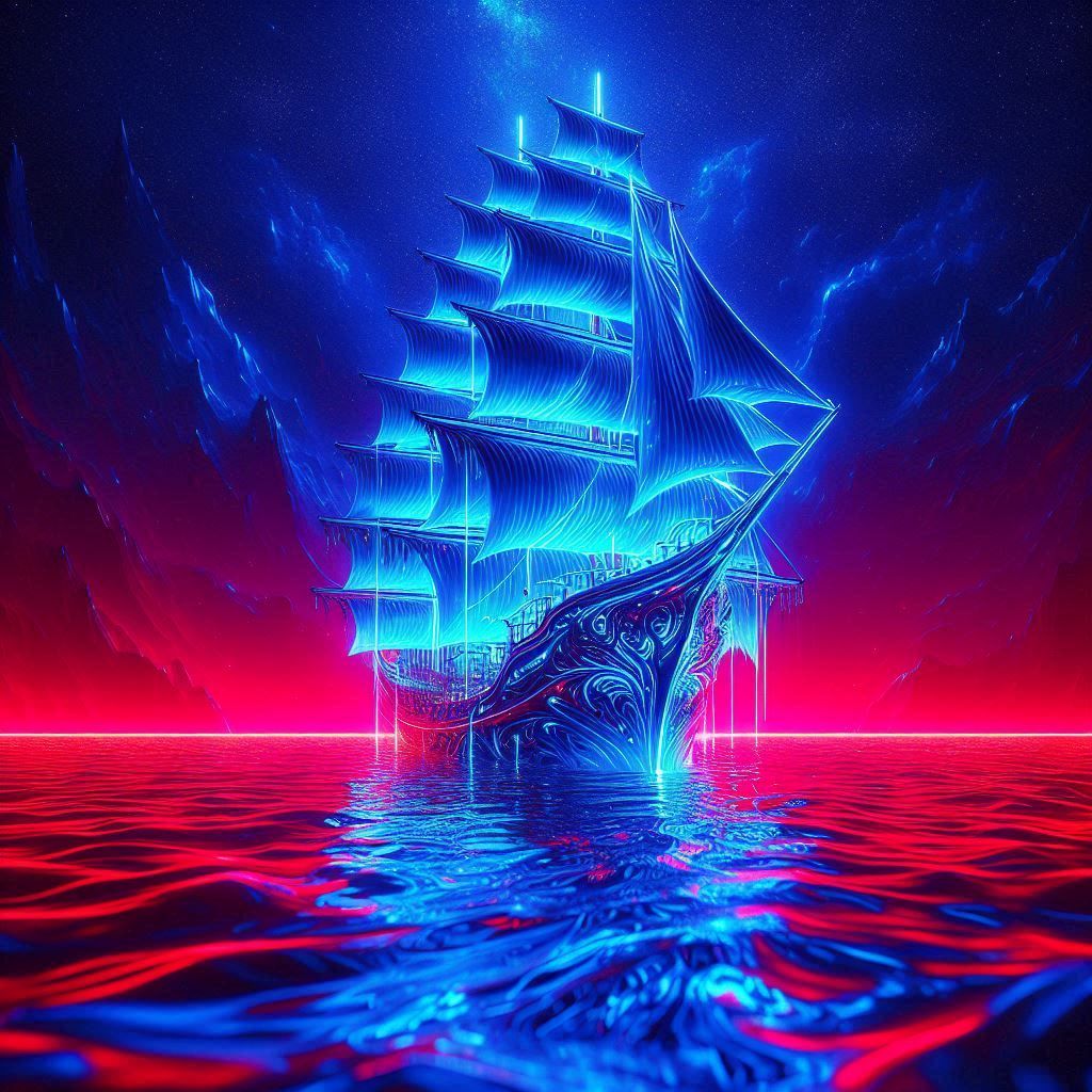 Blue boat in red waters