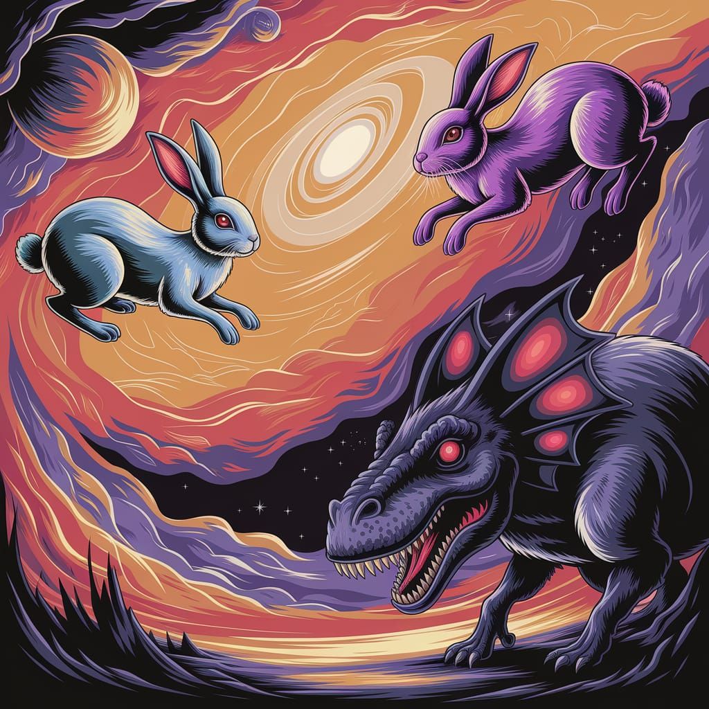 Cosmic Rabbits in Celestial Harmony - AI Art
