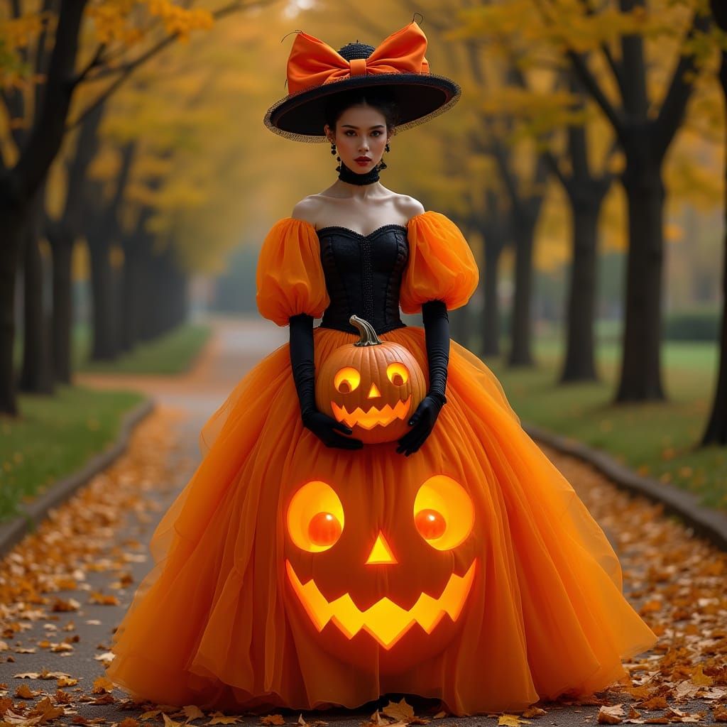 A surreal high-fashion Halloween couture dress
