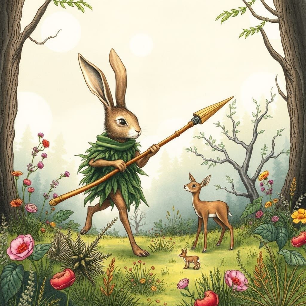 Caveman Rabbit hunting a small deer