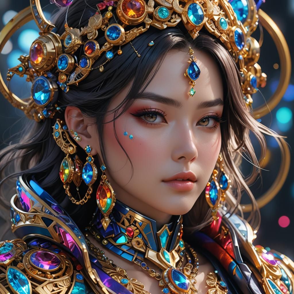 Hyperrealistic portrait of a beautiful woman wearing intrica...