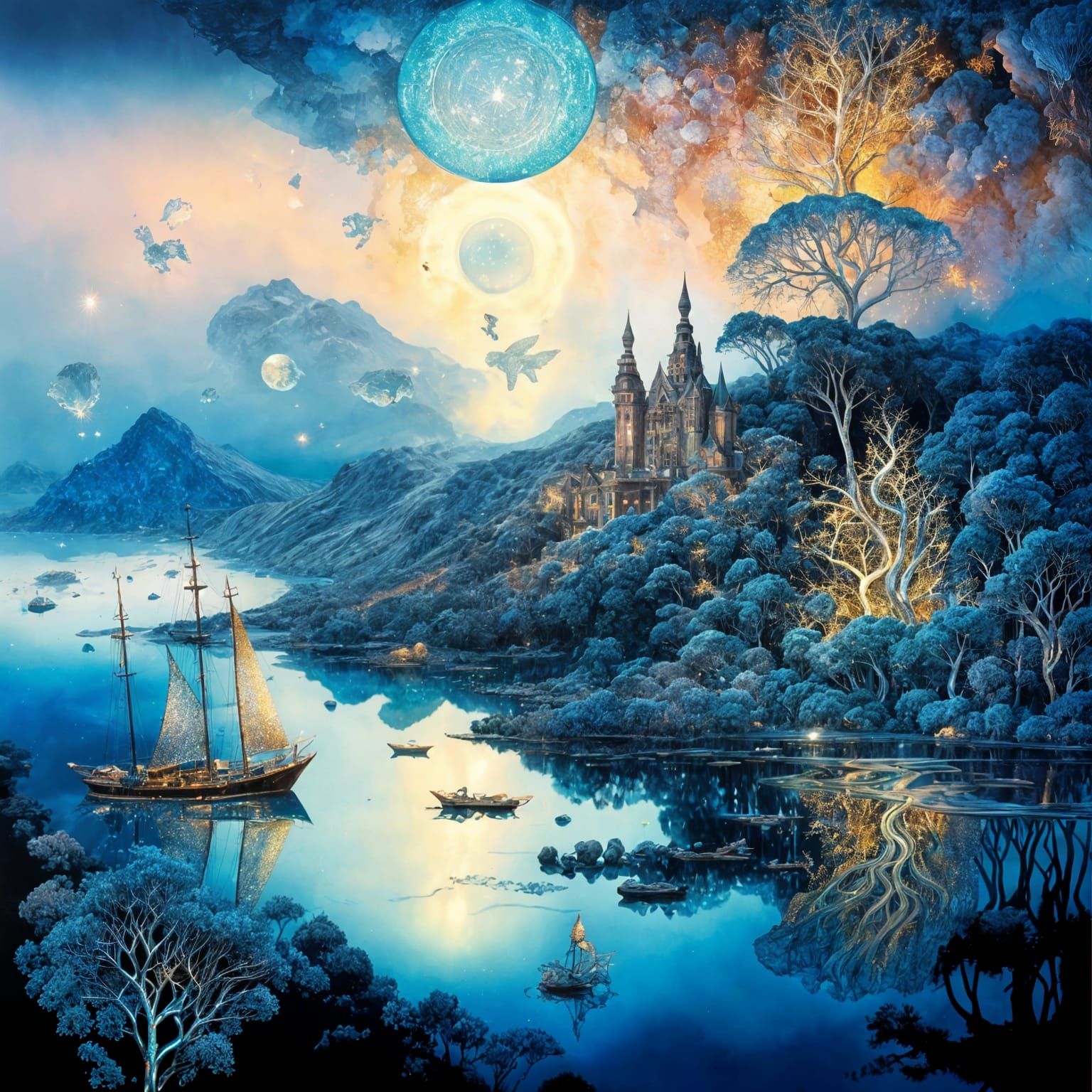 Ethereal Oceanside Masterpiece in Glowing Blue Glass