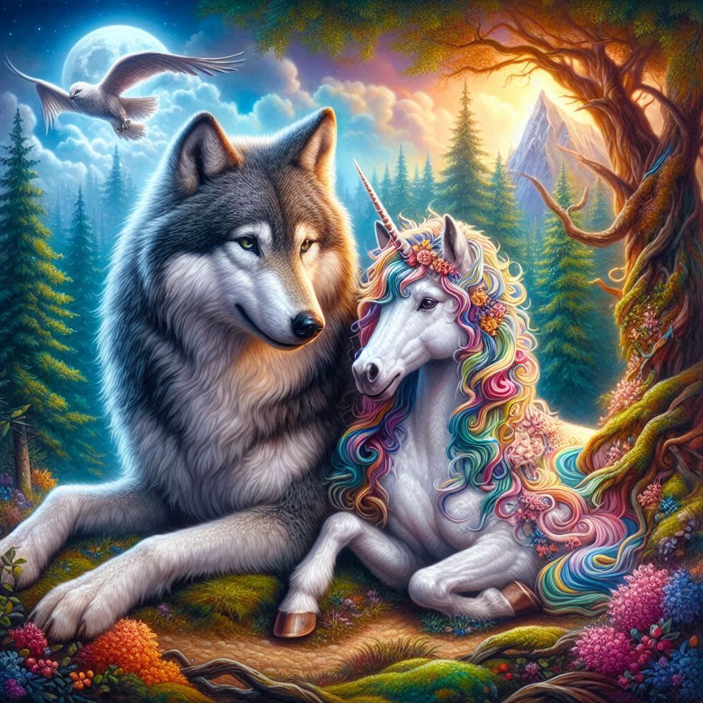 Wolf and unicorn