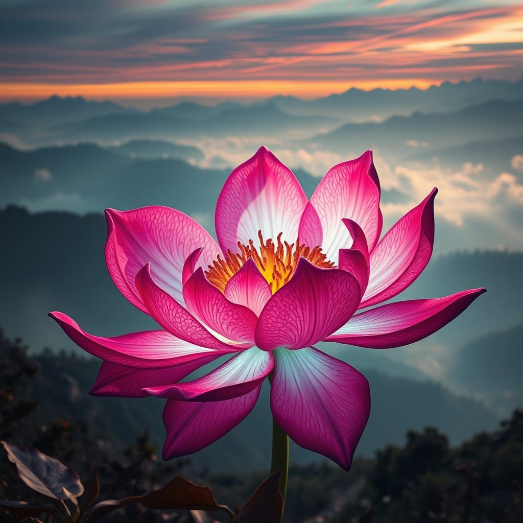 Surreal Bloom in Futuristic Landscape
