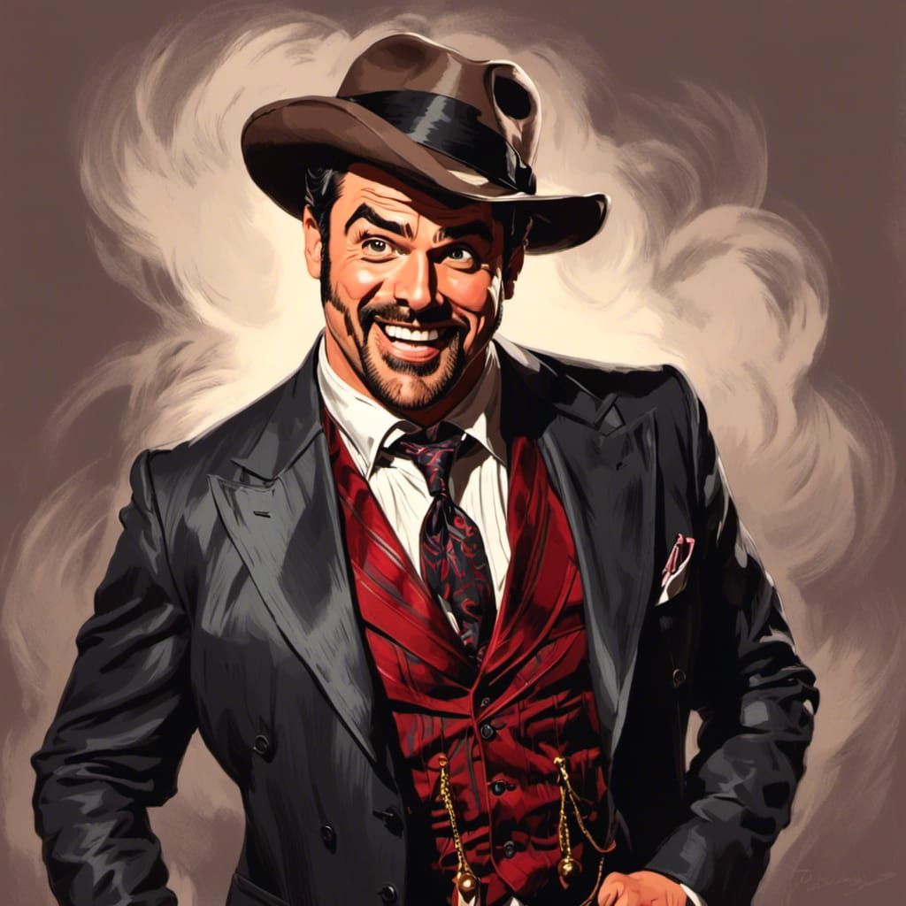 <lora:Maka Kane:1.0>exaggerated caricature portrait of a Dapper man going to a party