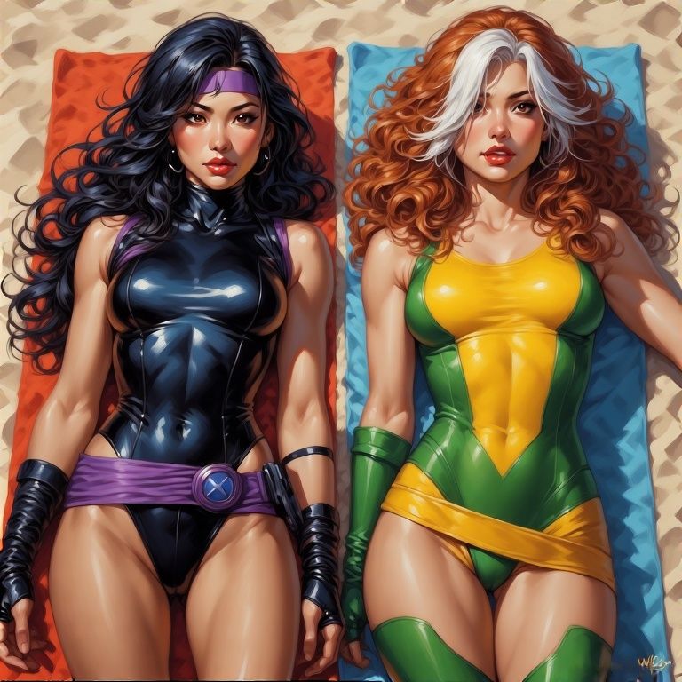 Psylocke and Rogue Sunbathing