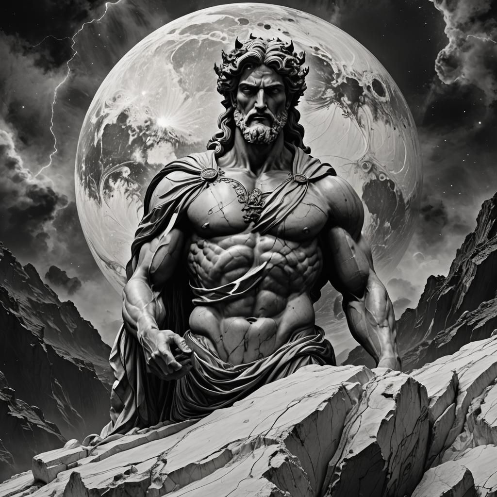 (((dark comic))), Black and white, (((Gaia))), Greek god, Ma...