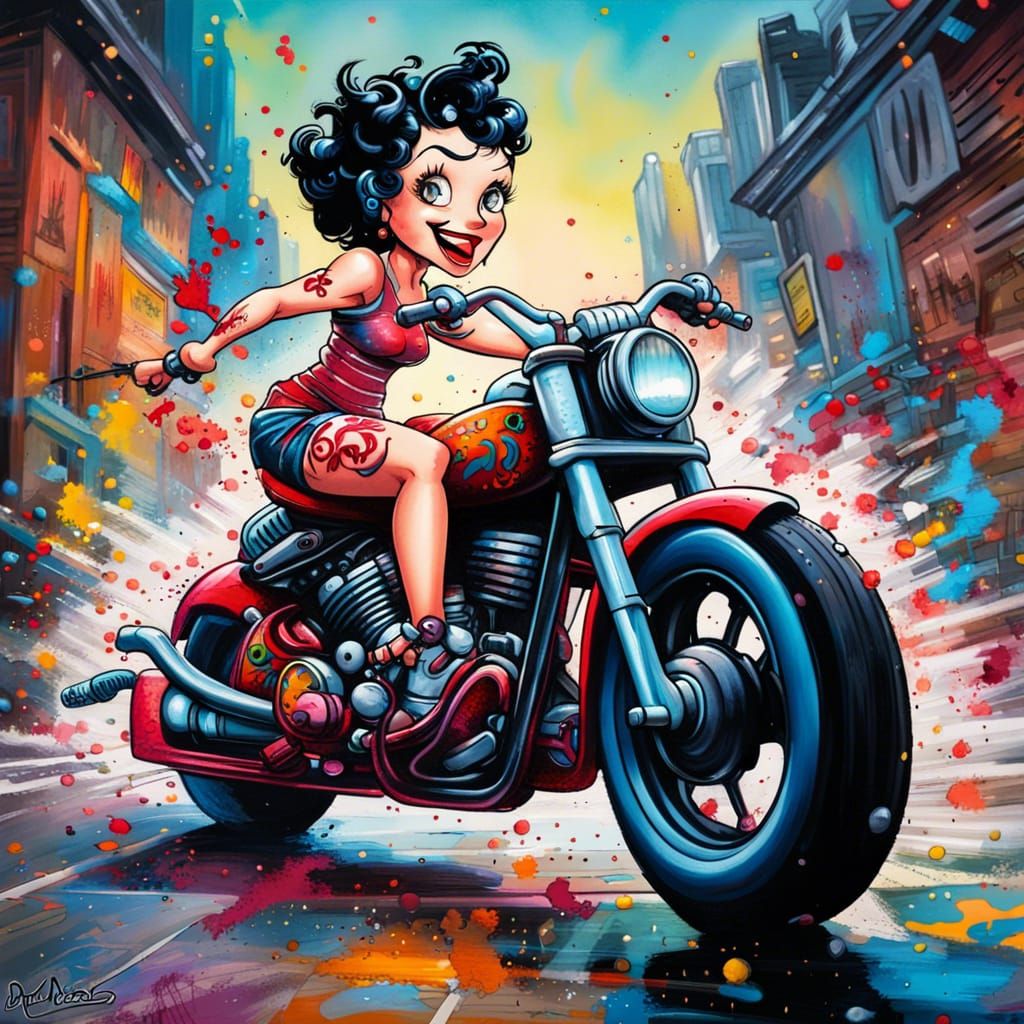 Betty Boop vibe on motorbike!!! - AI Generated Artwork - NightCafe Creator