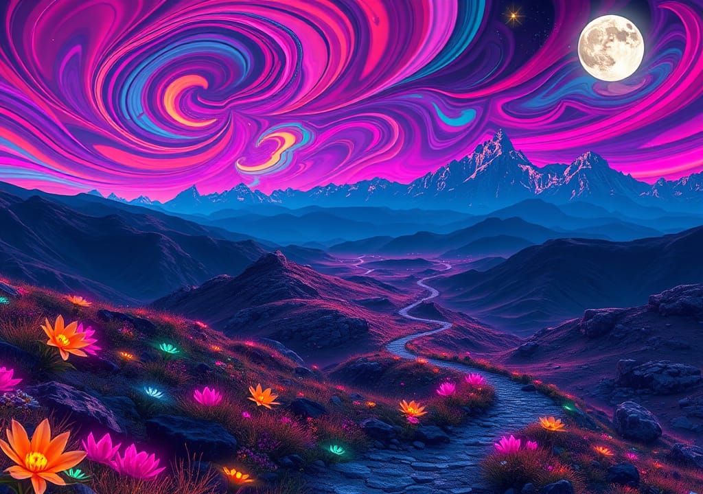 Psychedelic Night Landscape
  by @Exo1124