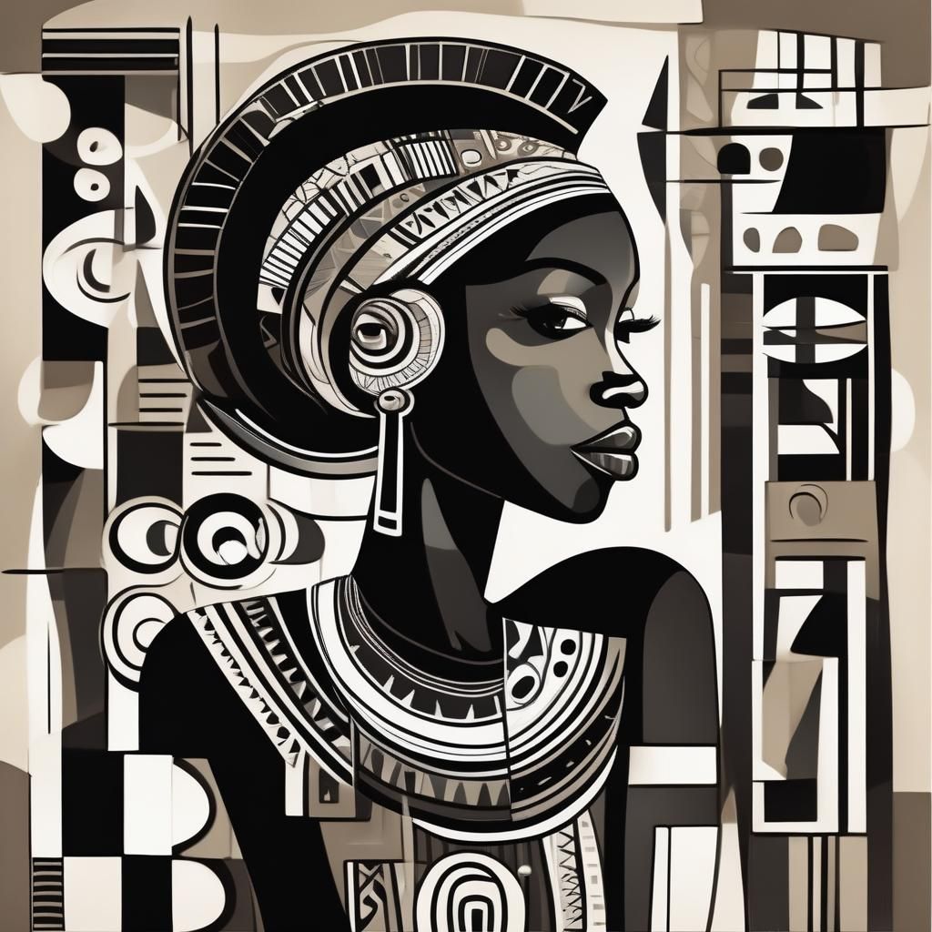 Black woman tribal cubist style