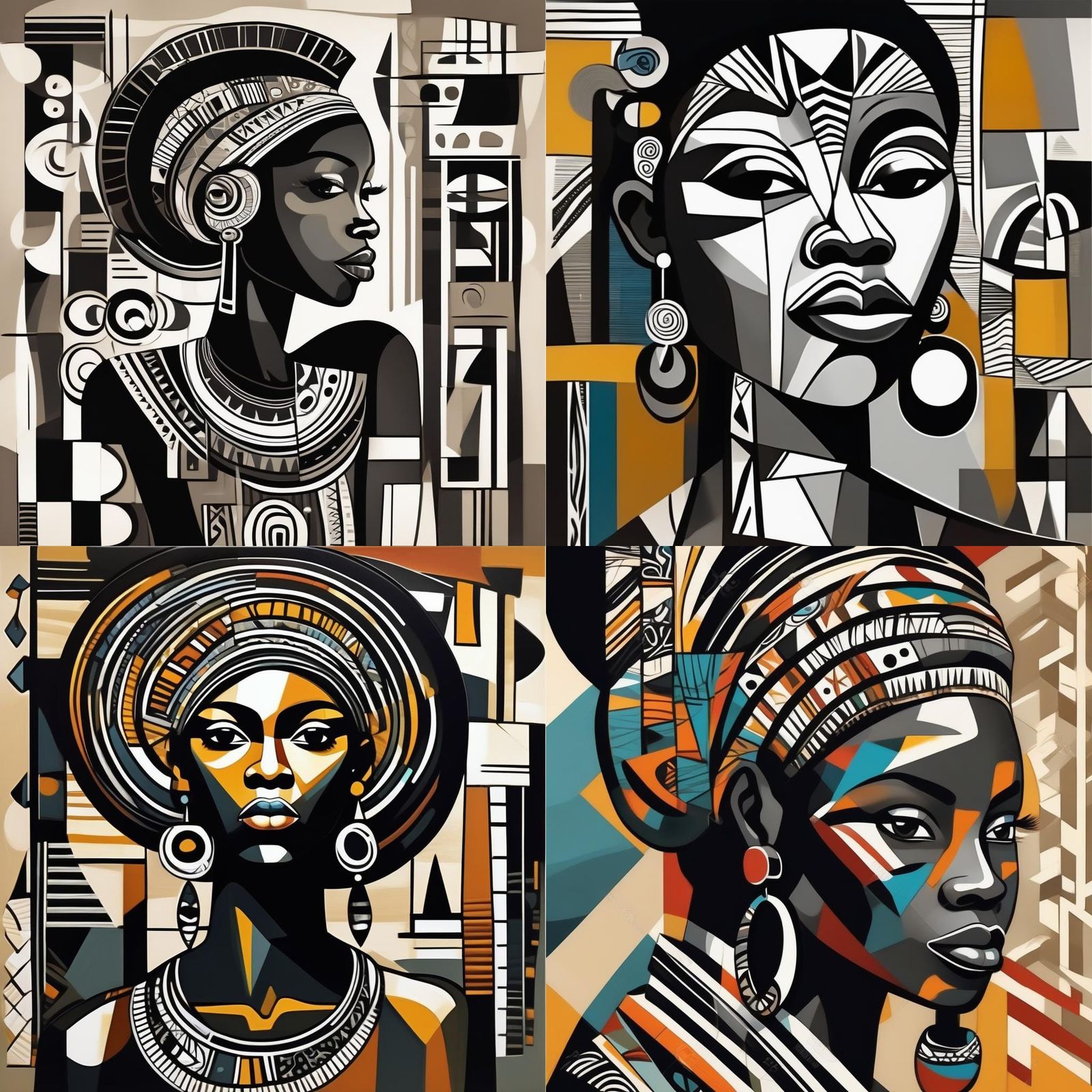 Black woman tribal cubist style