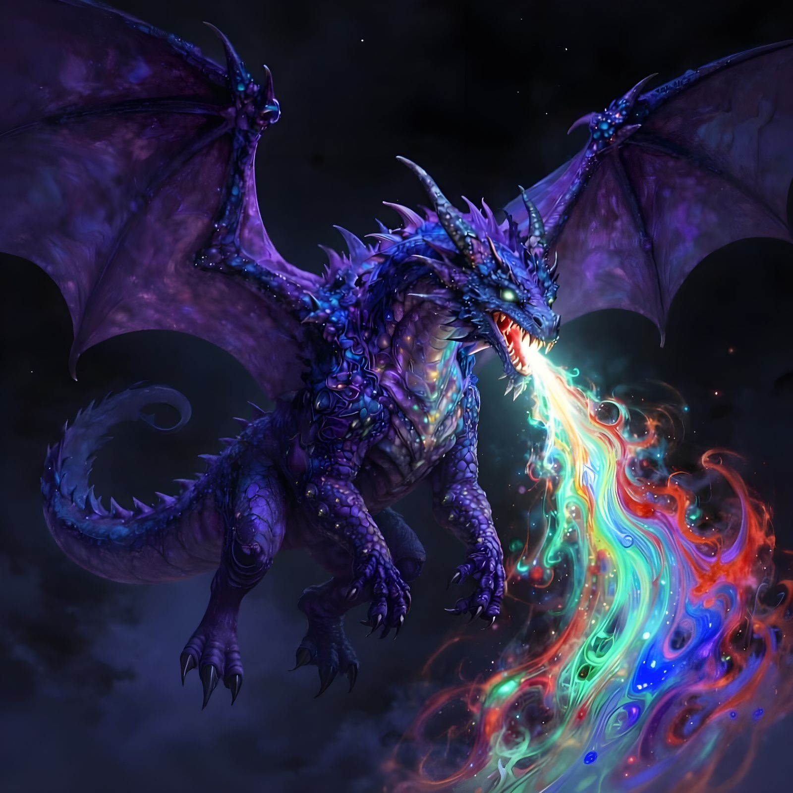 Purple dragon with colorful flame