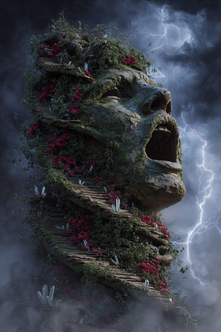 Ancient Head Screaming Cliff Face