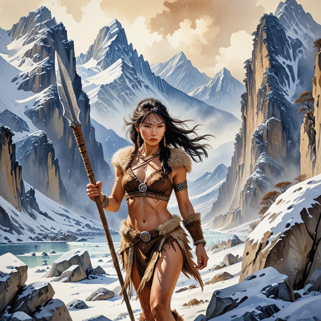 Barbarian cavewoman during an Ice Age.   by @Lorendiac H