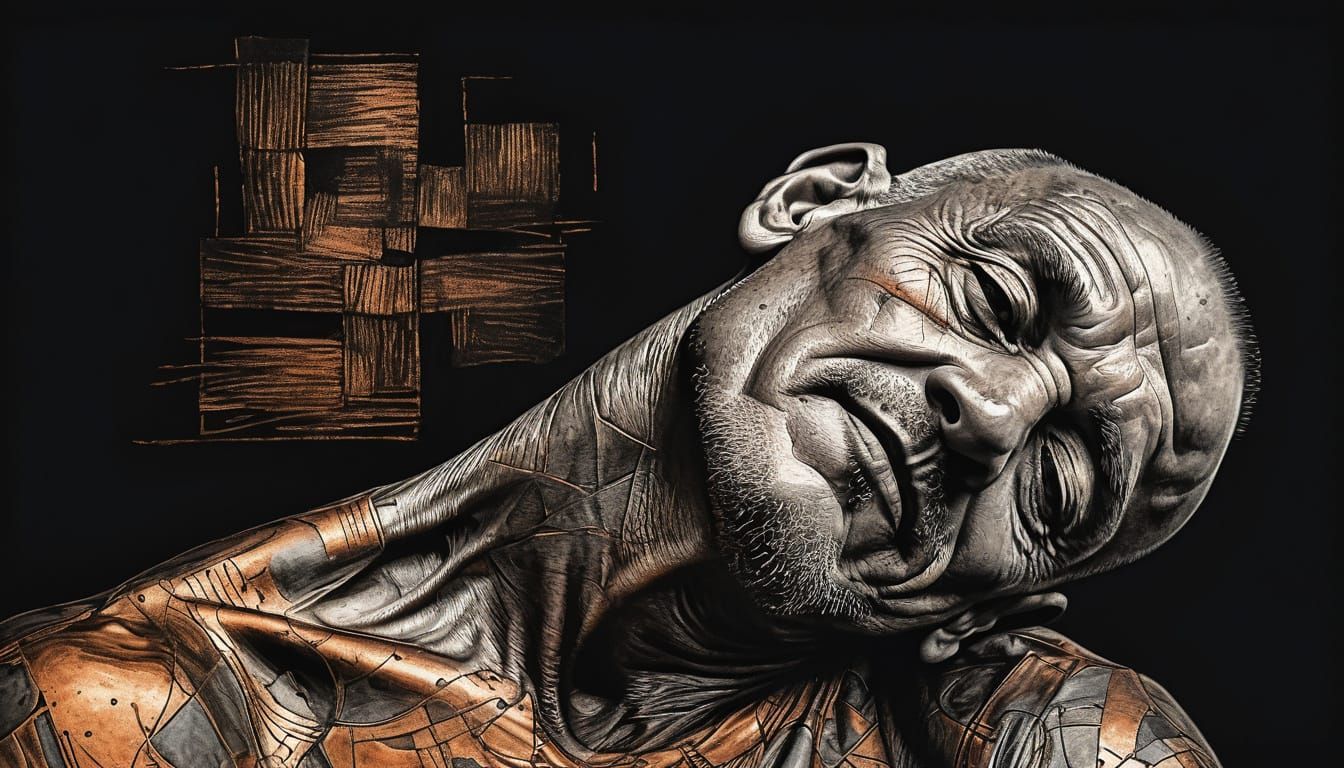 Modern Portrait in Warm Copper Tones with Charcoal Strokes