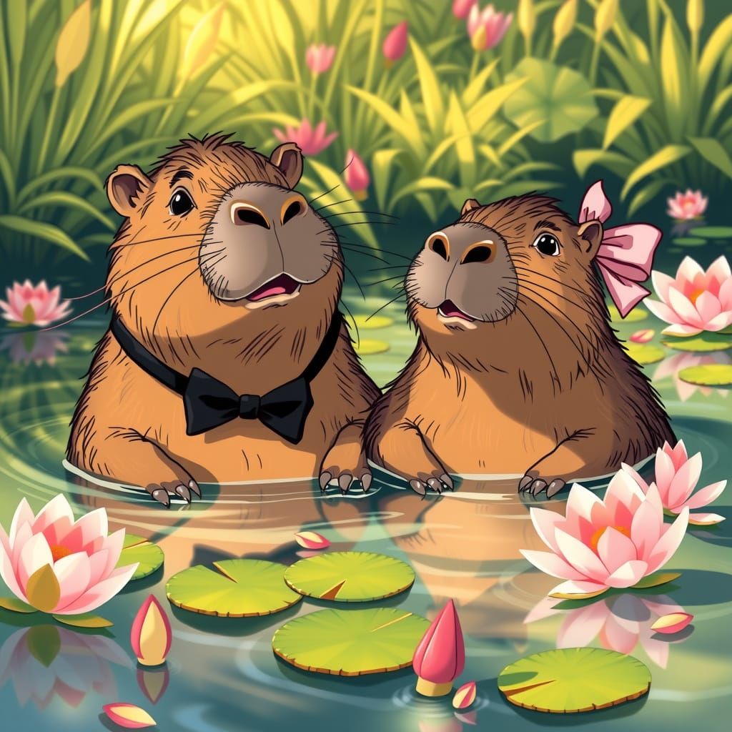 Capybara Couple Discussing: "Hmm... What's for Lunch Today?"  by @Mart Thunderdark