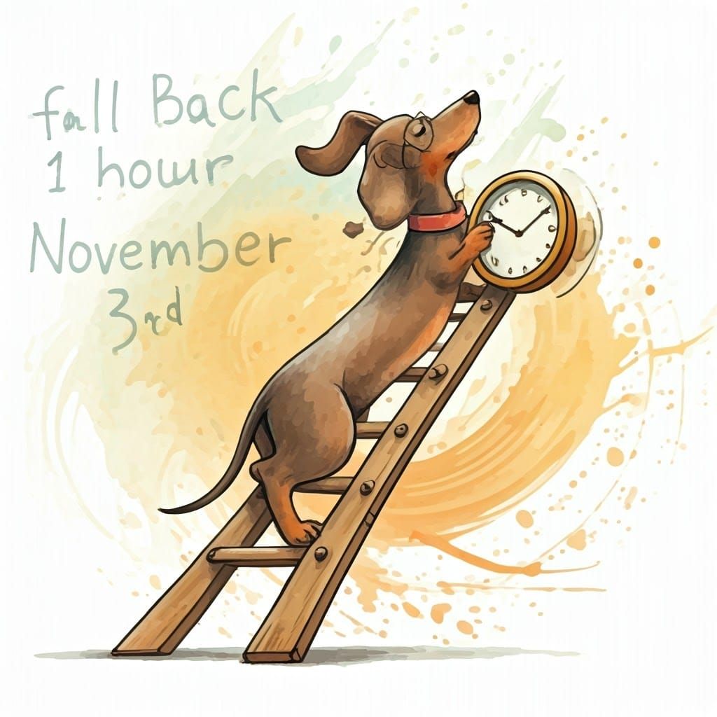 .
female dachshund working on turning clock hands backwards ...