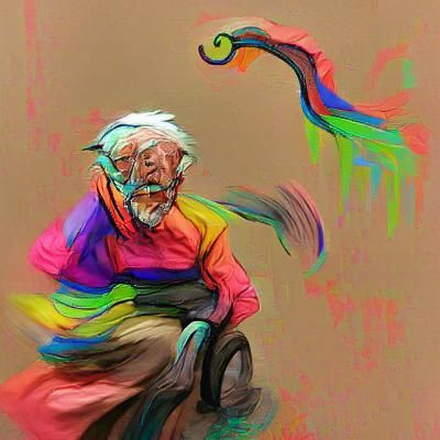 An old man having a colorful stroke