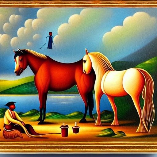 Two horse came to drink water from the river