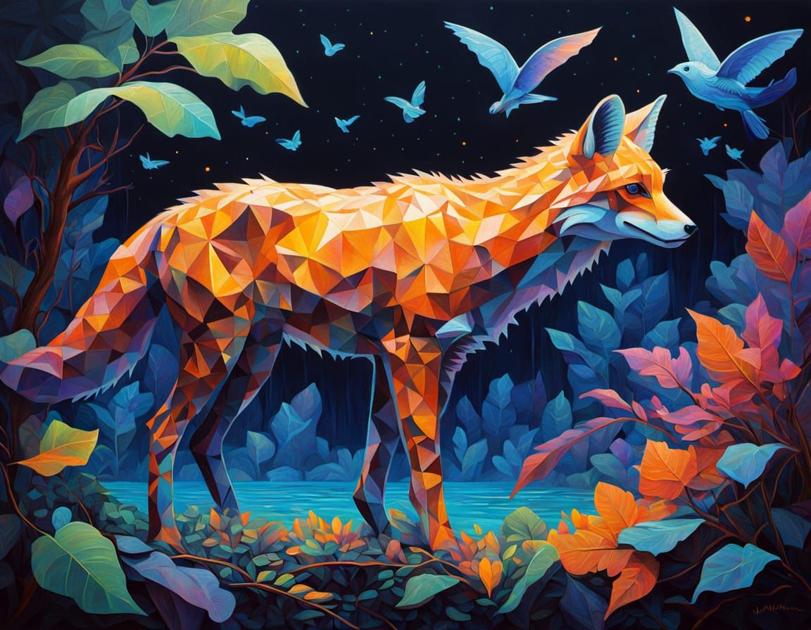 Create an image of a surreal, abstract world filled with fantastical animals that defy nature. Imagine ...  by @CavDad 