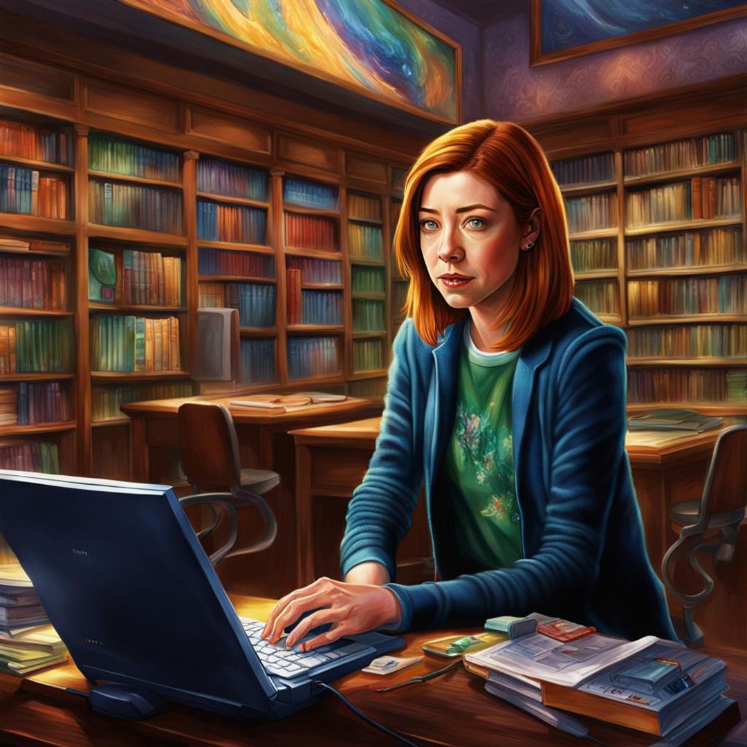 Willow Rosenberg (Alyson Hannigan) enchanting a computer in the school ...