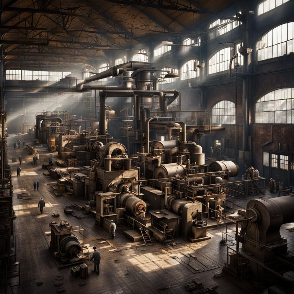 "interior of an old industrial factory with its machines and...