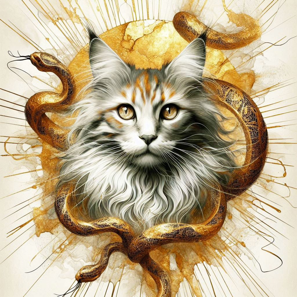 Gold Snake & Maine Coone