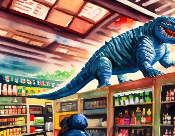 Godzilla in a supermarket