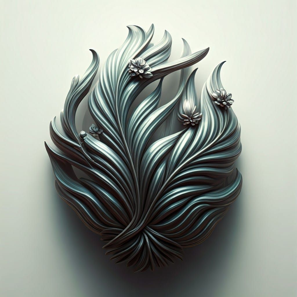 Surreal Titanium Decorative Piece with Delicate Leaves and F...