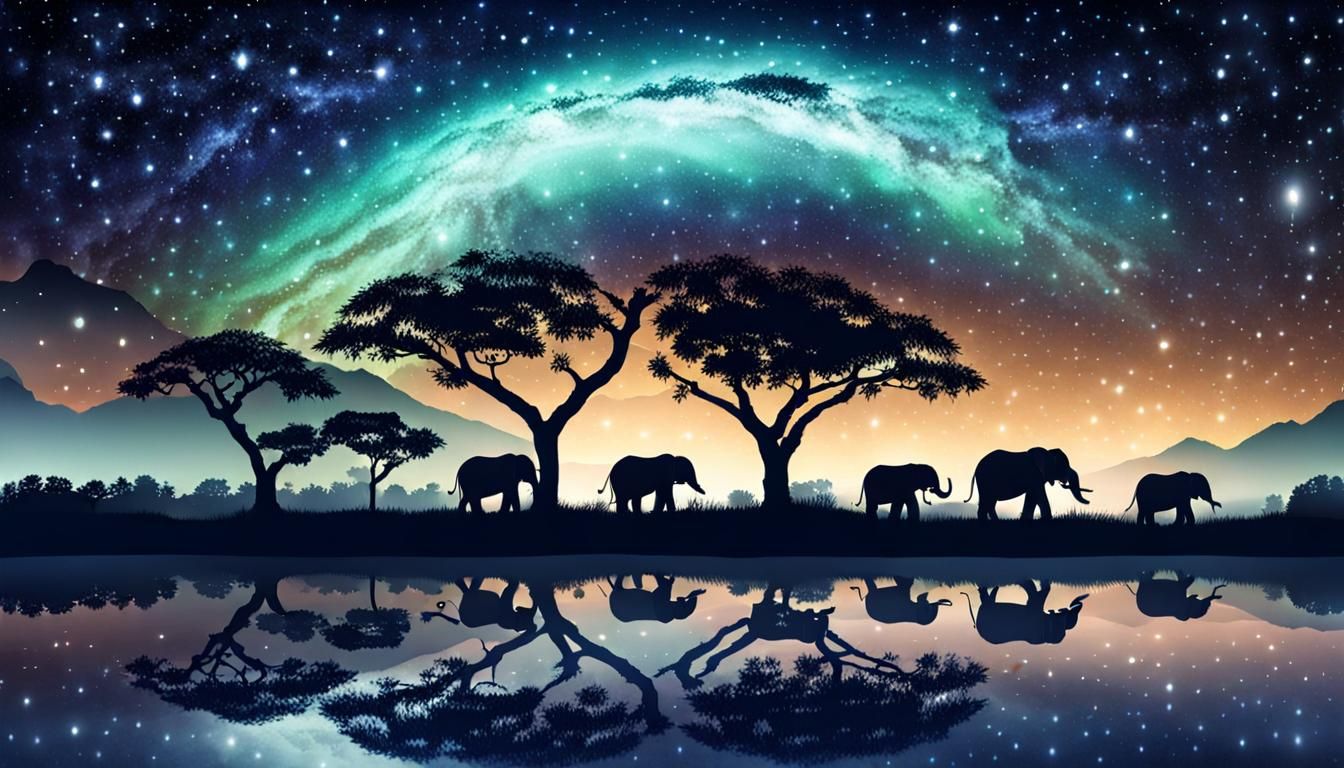 Serene night sky with elephants  by @loodupyydja