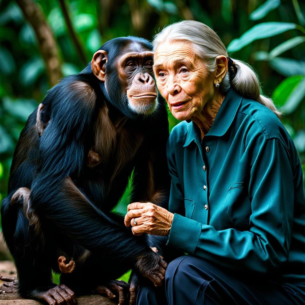 Jane Goodall and her chimpanzees  by @Dantonio