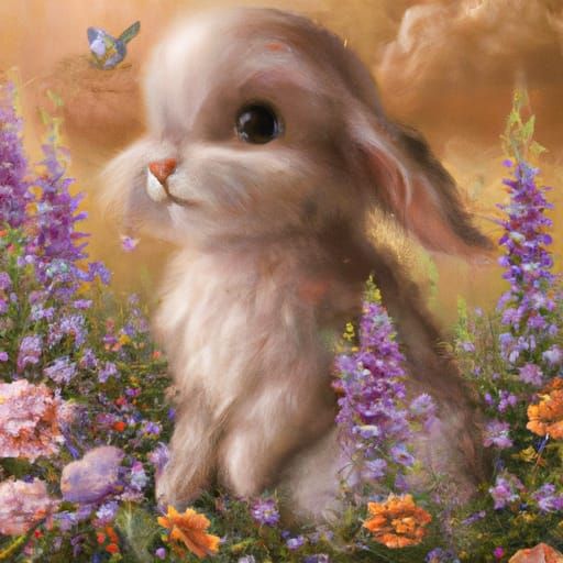 Cookie the bunny in flower field