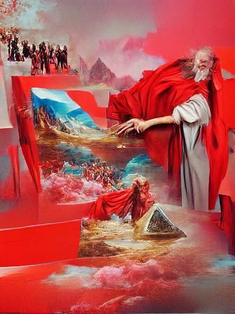 Moses parting the Red concept art maximalist