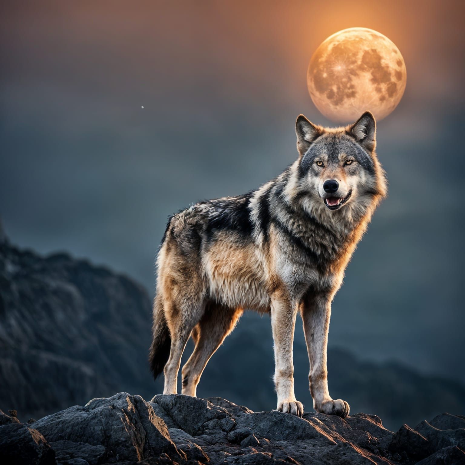 Wolf at night  by @H