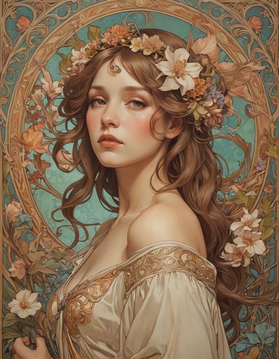 In the style of Alphonse Mucha