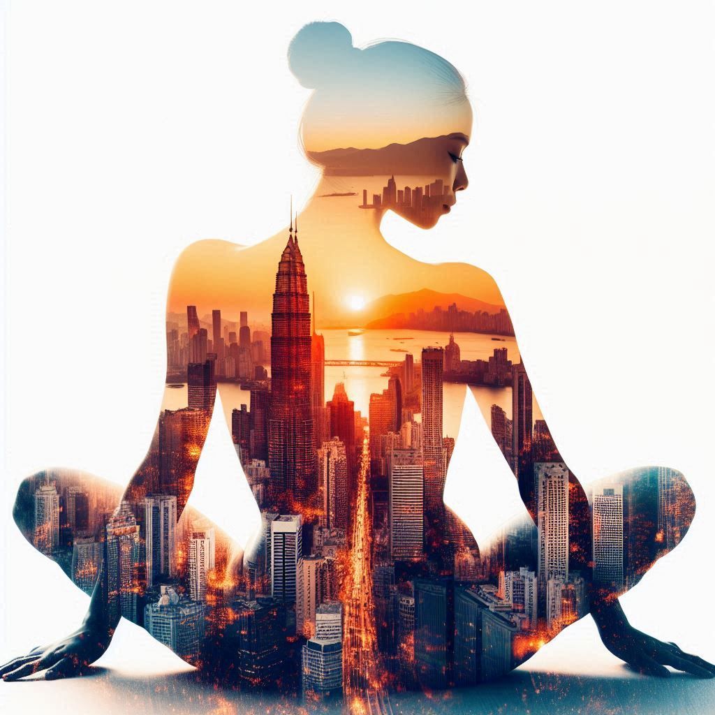 double exposure beautiful fantasy DALL-E 3 portrait landscape..