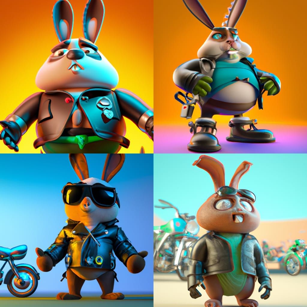 3d cgi big bunny cartoon with a biker jacket and carrot tops - AI Generated Artwork - NightCafe Creator 3d cgi big bunny cartoon with a biker jacket and carrot tops - AI Generated Artwork - NightCafe Creator