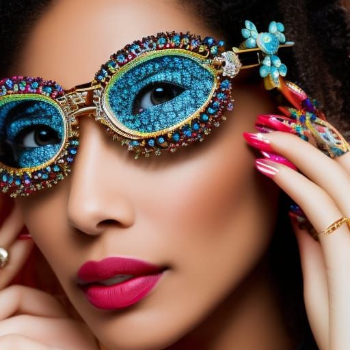 Beautiful Nerdy Goddess Wearing Crazy Ornate Jeweled Eyeglasses