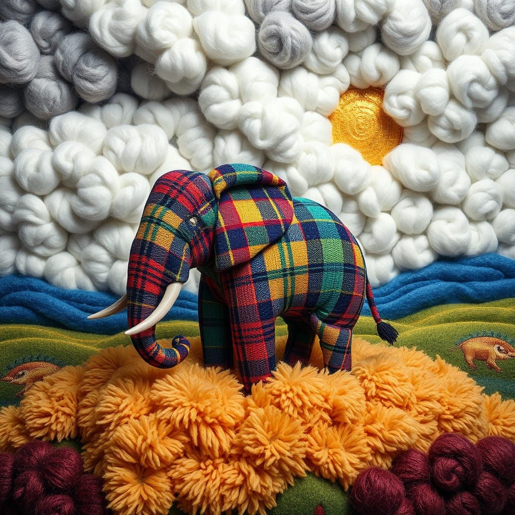 Plaid elephant, cotton sky, woolly ground.   by @Kaydenpat