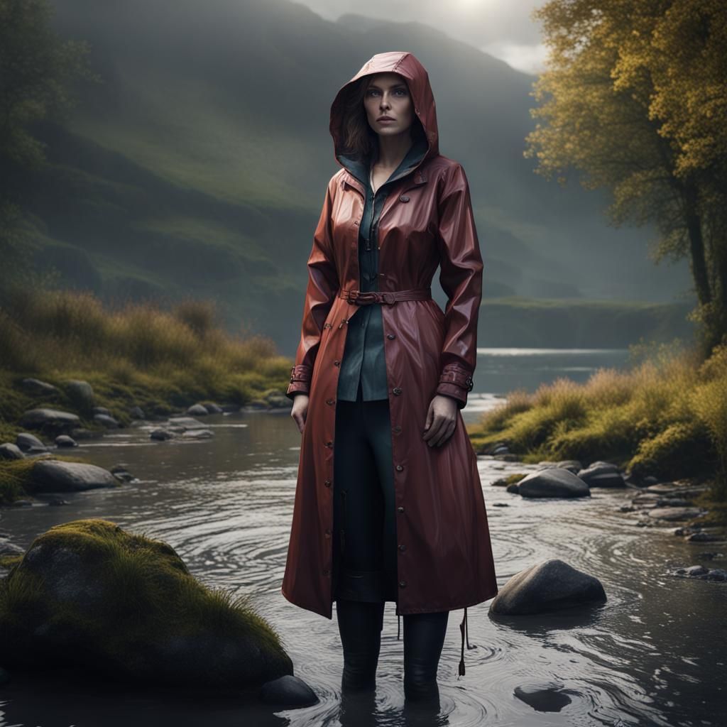 Nicola Bulley wears a PVC raincoat as she stands by the rive...