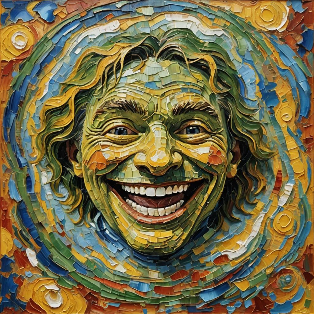 Laughing Earth Emoticon in Neo-Impressionist Style